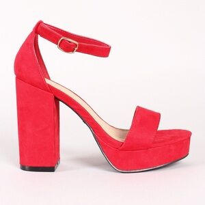 Red Vegan Suede Platform Ankle Strap Shoes
